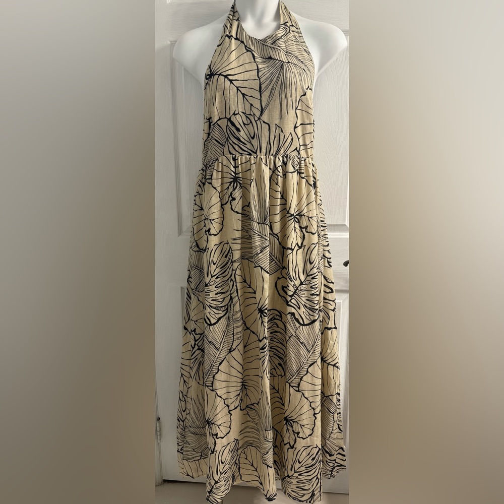 DISSH Beige Leaf Print Dress